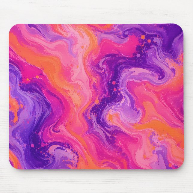 Pink Purple Orange Fluid Marble Mouse Pad (Front)