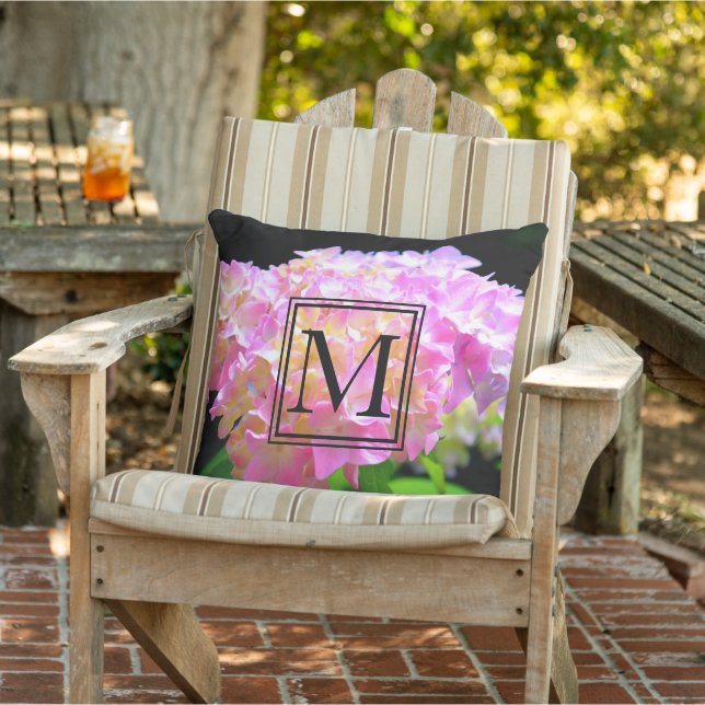 Pink purple orange hydrangeas cushion (Chair)