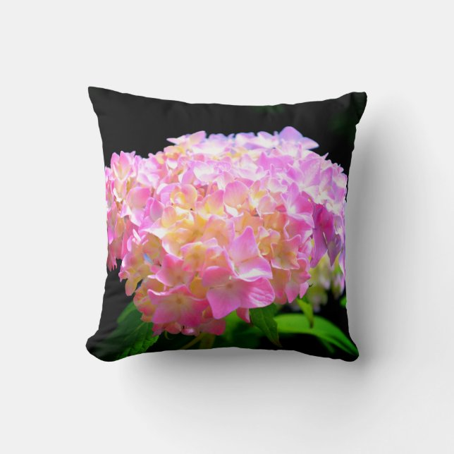 Pink purple orange hydrangeas cushion (Front)