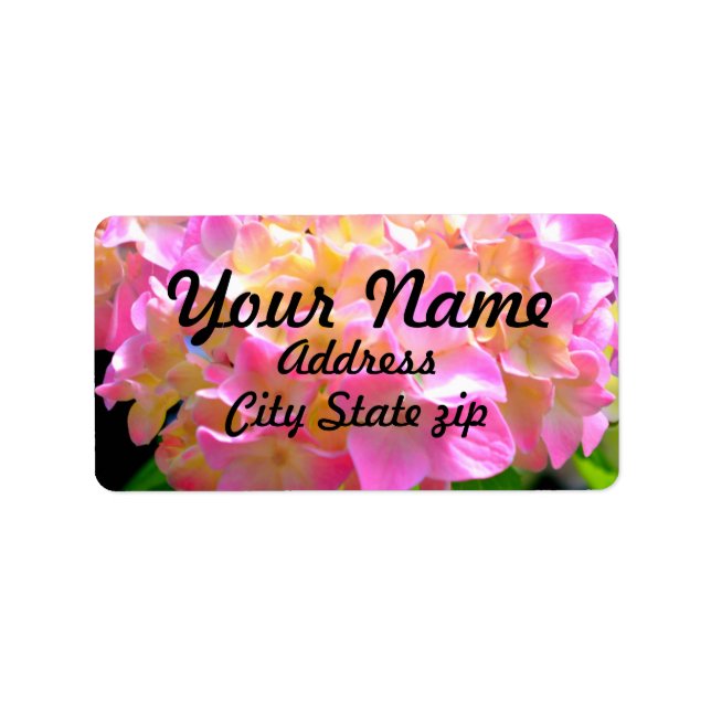 Pink purple orange hydrangeas label (Front)