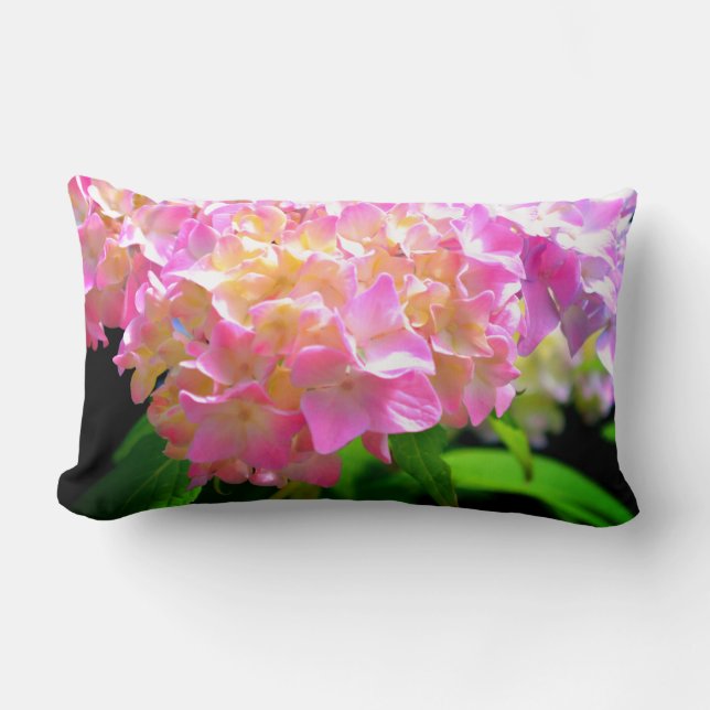 Pink purple orange hydrangeas lumbar cushion (Front)