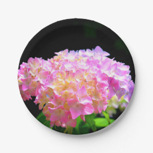 Pink purple orange hydrangeas paper plate