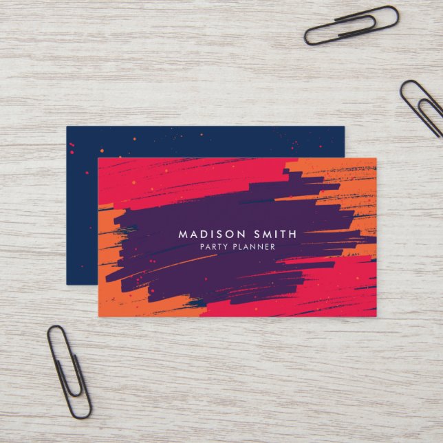 Pink Purple Orange Vibrant Modern Bold Strokes Business Card (Front/Back In Situ)