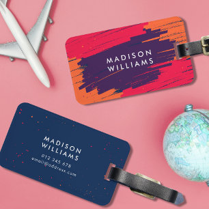 Pink Purple Orange Vibrant Modern Bold Strokes Luggage Tag