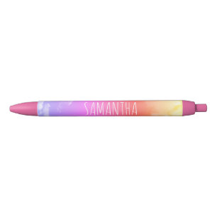 Pink, Purple, Orange & Yellow Clouds Custom Name Black Ink Pen