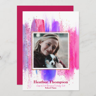 Pink & Purple Painted Glitter Sparkles Graduation Invitation
