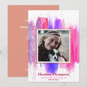 Pink & Purple Painted Glitter Sparkles Graduation Invitation
