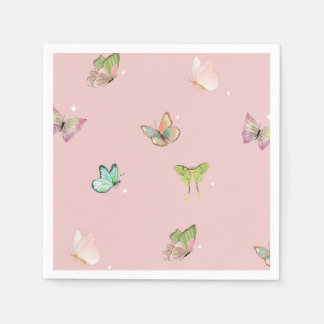 Pink Purple Pastel Butterfly Girl Baby Shower Napkin
