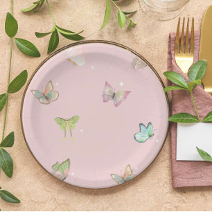 Pink Purple Pastel Butterfly  Paper Plate