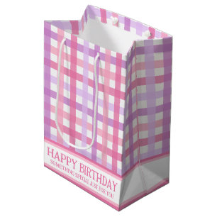 Pink Purple Pastel Modern Gingham Pattern  Medium Gift Bag