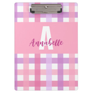 Pink Purple Pastel Monogram Gingham Pattern  Clipboard