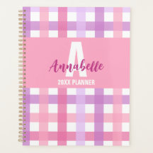 Pink Purple Pastel Monogram Gingham Pattern 