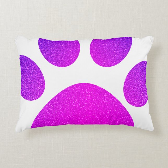 Pink Purple Paw Print Glittery Ombre Gift 2023 Decorative Cushion (Front)