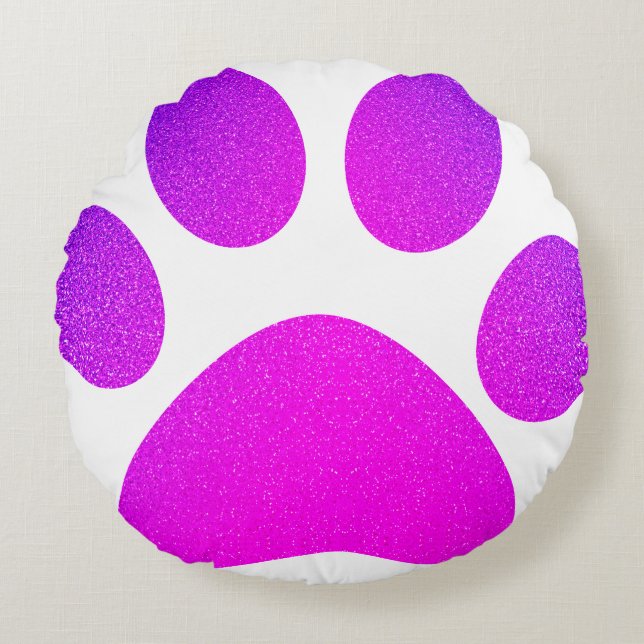 Pink Purple Paw Print Glittery Ombre Gift 2023 Round Cushion (Front)