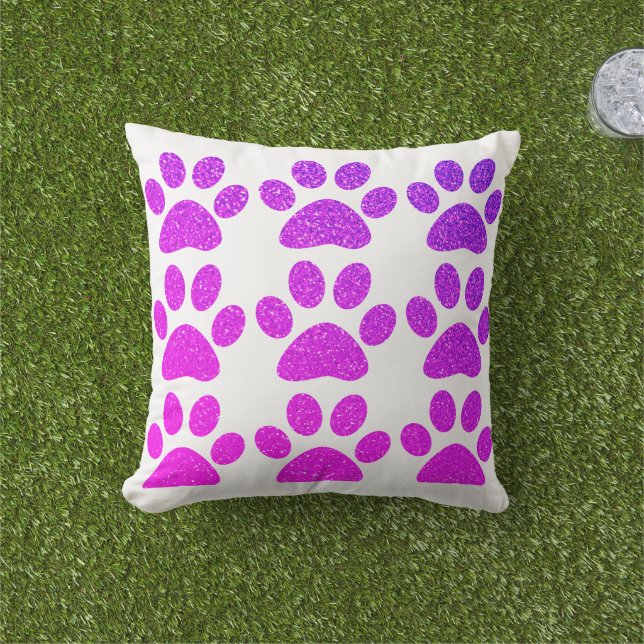Pink Purple Paw Print Glittery Ombre Gift Favour Cushion (Grass)
