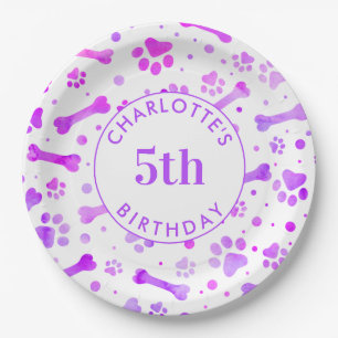 Pink Purple Paw Prints Personalised Birthday Paper Plate