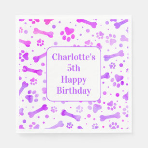 Pink Purple Paw Prints Personalized Birthday Party Napkin