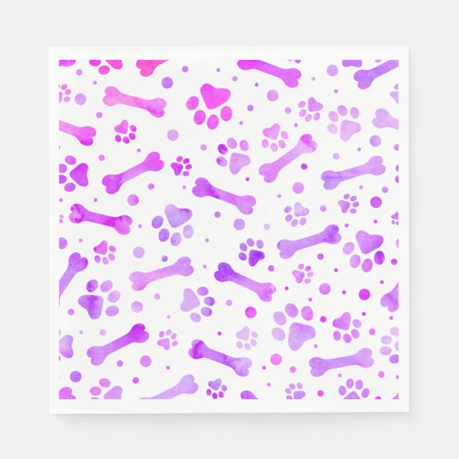 Pink Purple Paw Prints Watercolor Birthday Napkin (Front)