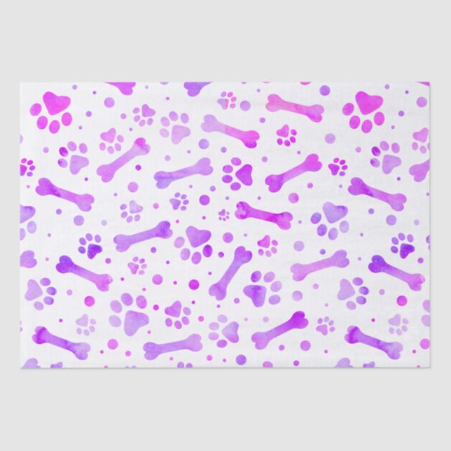Pink Purple Paw Prints Watercolor Birthday  Tissue Paper (Front)