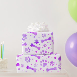 Pink Purple Paw Prints Watercolor Birthday  Wrapping Paper