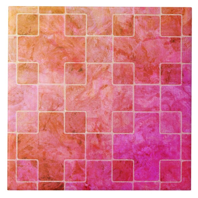 Pink Purple Peach Boho Square Pattern Ceramic Tile (Front)