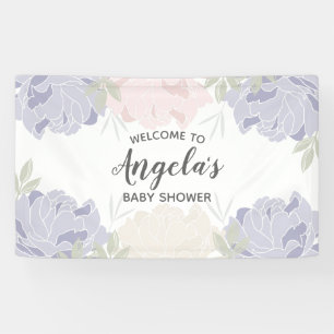 Pink & Purple Peonies Baby Shower Party Banner