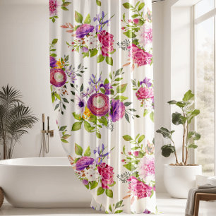Pink & Purple Peonies Floral Bouquet Shower Curtain