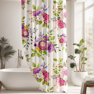 Pink & Purple Peonies Floral Bouquet Shower Curtain
