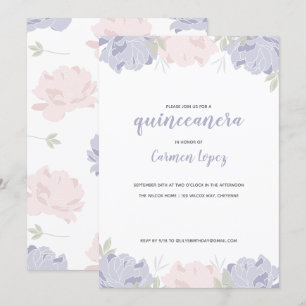 Pink & Purple Peonies Quinceanera Party Invitation