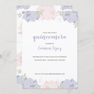 Pink & Purple Peonies Quinceanera Party Invitation