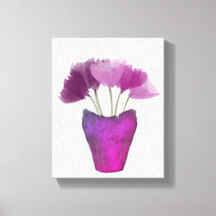 Pink & Purple Peony Flowers in Purple Vase Floral Canvas Print