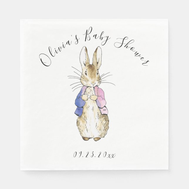 Pink Purple Peter Rabbit Baby Shower Napkin (Front)