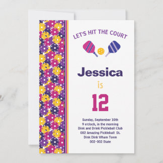 Pink & purple Pickleball B'day  party + RSVP Invitation