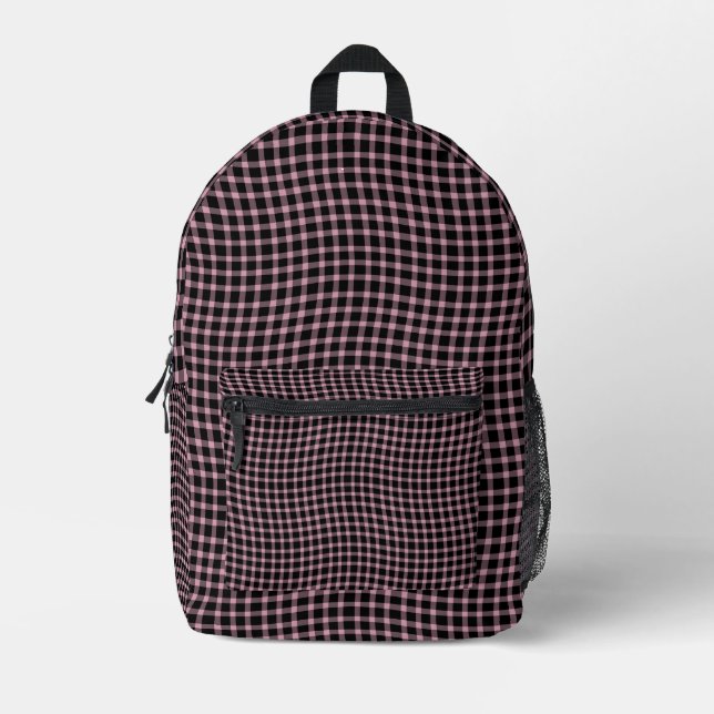 Pink Purple Plaid Chequered Seamless Pattern Printed Backpack (Front)