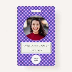Pink Purple Plaid Employee Photo ID Corporate ID Badge