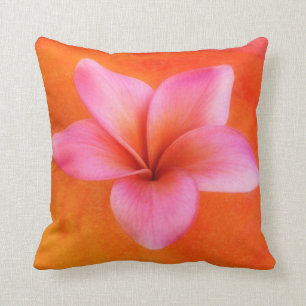 Pink Purple Plumeria Flower Orange Background Cushion
