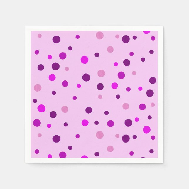 Pink Purple Polka Dots Light Pink Paper Napkins (Front)