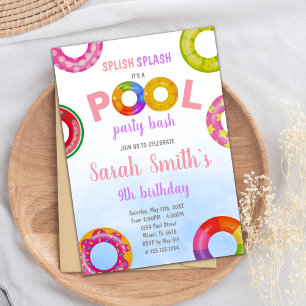 Pink & Purple Pool Birthday Invitation