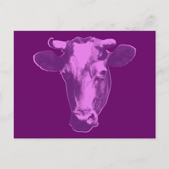 Pink & Purple Pop Art Cow Postcard (Front)