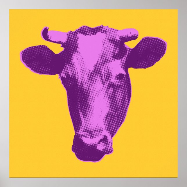 Pink & Purple Pop Art Cow Poster (Front)