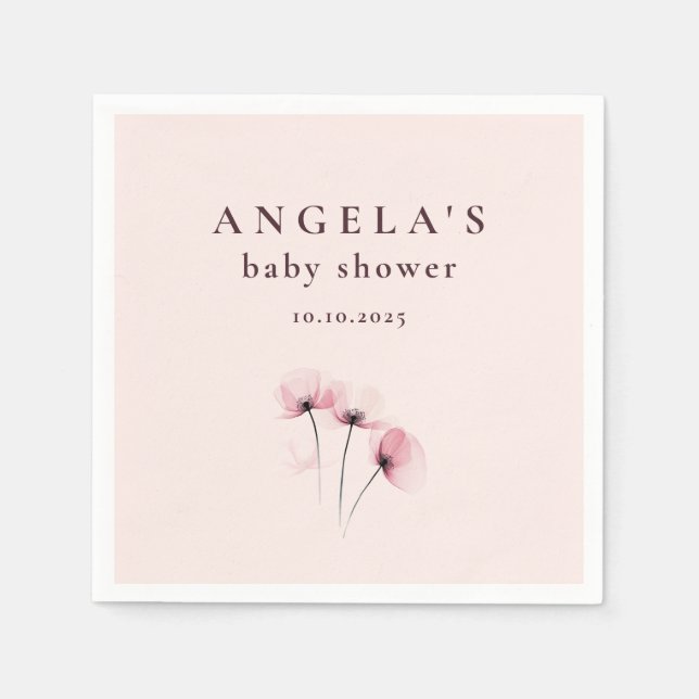 Pink & Purple Poppy Floral Baby Shower Napkin (Front)