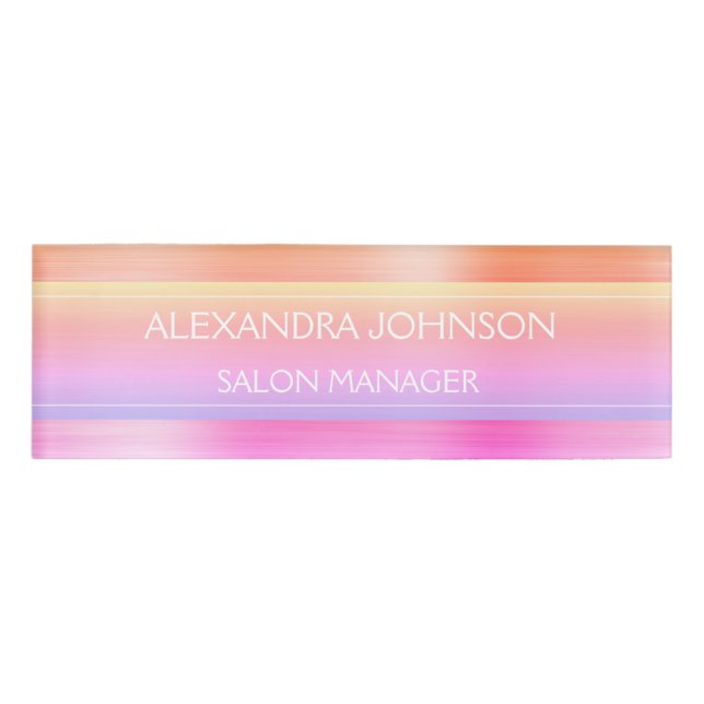 Pink Purple Professional Foil Modern Name Tag (Front)
