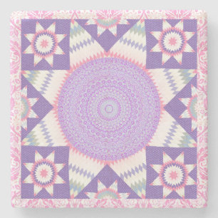 Pink Purple Quilt Block Pattern Art Coaster