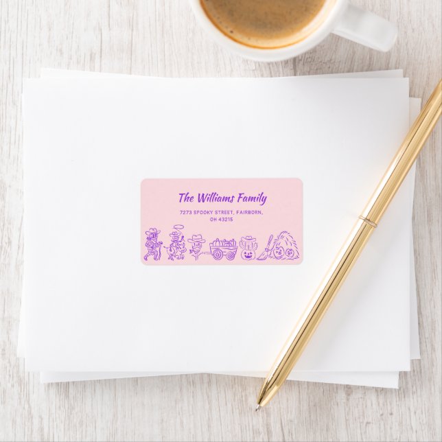 Pink Purple Quirky Hand Drawn Doodles Halloween Label (Insitu)