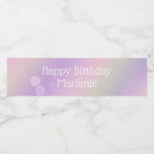Pink Purple Rainbow Fairy Lights Girls Birthday Water Bottle Label