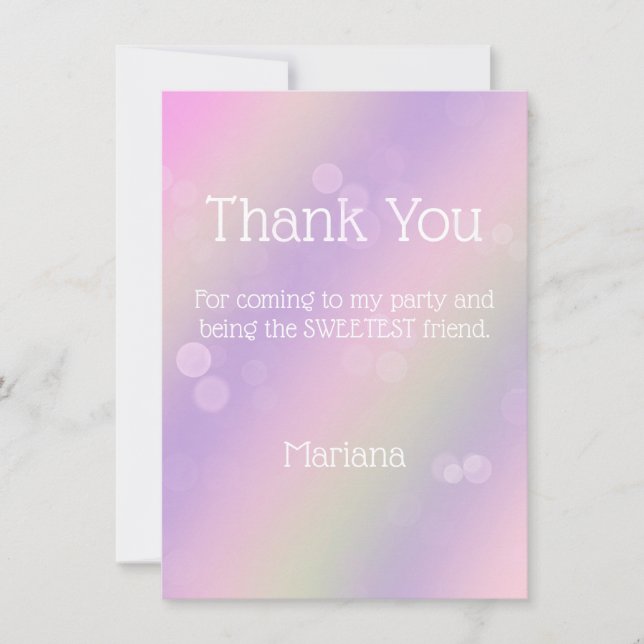 Pink Purple Rainbow Girl Thank You Card (Front)