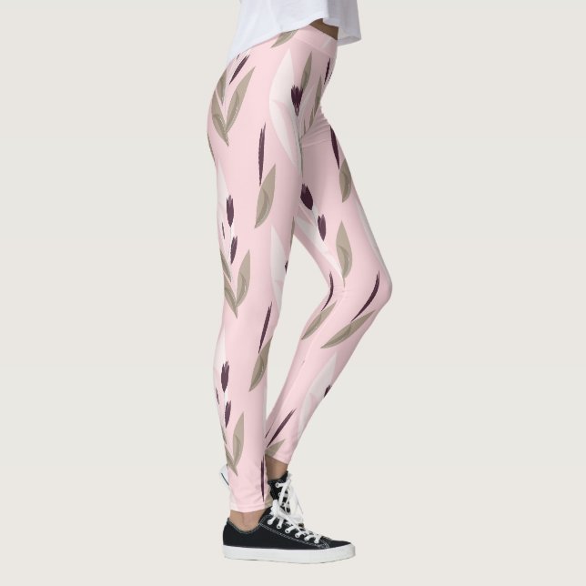 Pink purple red retro flower pattern leggings (Right)