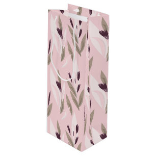 Pink purple red retro flower pattern wine gift bag