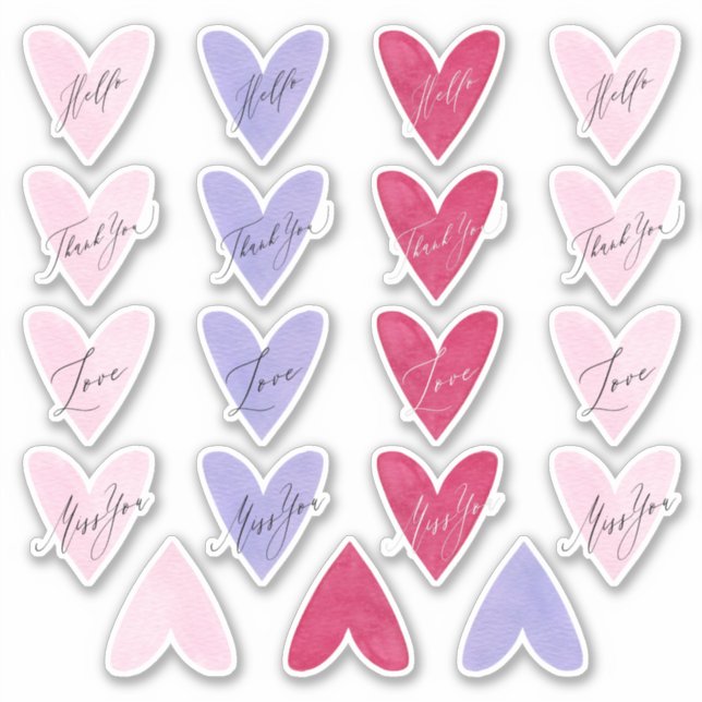Pink Purple + Red Watercolor Heart Envelope Seals (Front)
