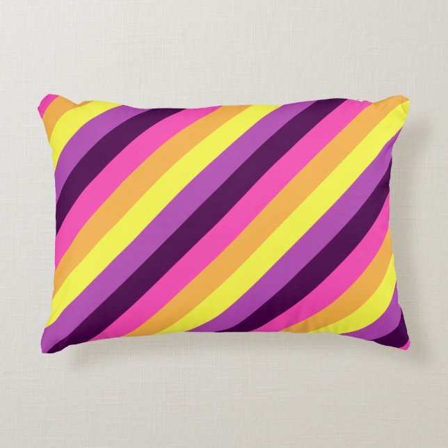 Pink Purple Retro Stripes Accent Pillow (Front)